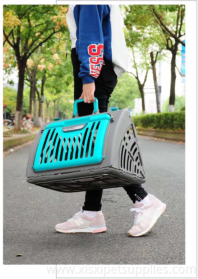 Plastic Portable dog carrier cage with pet mat for airline travel
